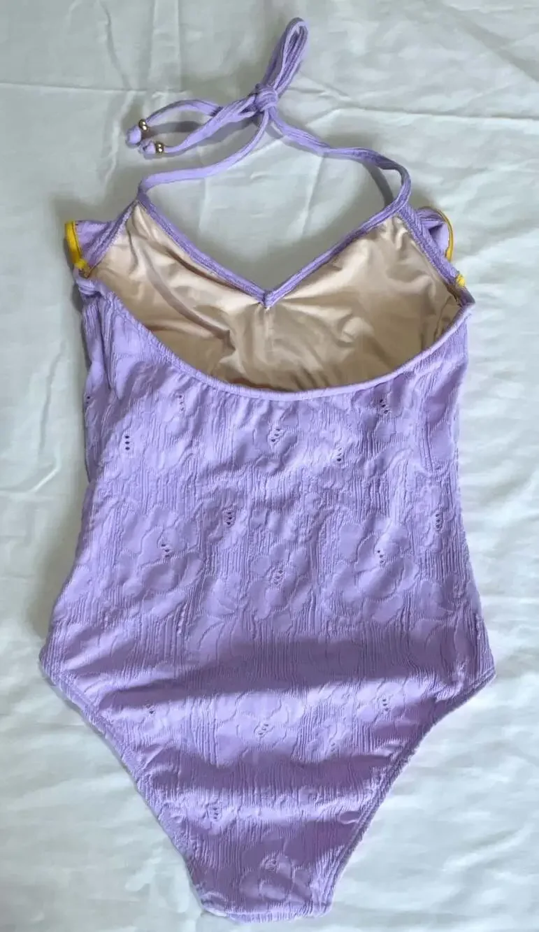 Shoshanna Women's Purple Ruffle Flounce One-Piece Swimsuit Size 2